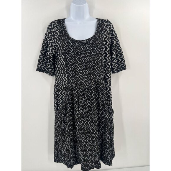 Anthropologie Saturday Sunday Size L Black  White Chevron Pattern Textured Dress - Picture 13 of 13